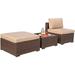 HBBOOMLIFE 3 Piece Patio Set Outdoor Sectional Sofa PE Wicker Rattan Conversation Set All Weather Armless Chair and Ottoman with Coffee Table Brown Wicker Beige Cushion
