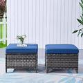 HBBOOMLIFE Outdoor Ottomans for Patio Set of 2 PE Wicker Steel Frame Outdoor Footstool for Patio Backyard Additional Seating Side Tables with Removable Weather-Resistant Cushions