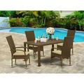 HomeStock Artistic Accomplishment 5Pc Outdoor-Furniture Brown Wicker Dining Set Includes A Patio Table And 4 Balcony Backyard Armchair With Linen Fabric Cushion