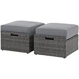 HBBOOMLIFE Outdoor Wicker Ottoman Set of 2 All Weather Rattan Patio Ottoman Set with Thick Cushion 2 Pieces Footstool Footrest Seat for Outside Garden Balcony Living Room Gray