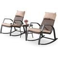 xrboomlife Patio Bistro Set 3 Pieces Outdoor Cushioned Rocking Chairs with Side Table Pillow All Weather Frame Blue