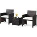 HBBOOMLIFE 3 Piece Outdoor Bistro Set PE Wicker Patio Conversation Set with Side Table with Door Soft Cushions and Protective Cover Outdoor Sofa and Table Set