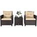 xrboomlife 3PCS Patio Set Outdoor Rattan Wicker Conversation Set Patio Bistro Sofa Set with Washable Cushions and Tempered Glass Top Coffee Table