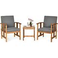 xrboomlife 3 Pieces Patio Set Includes Set of 2 Outdoor Acacia Wood Cushioned Chairs and Coffee Table for Garden Backyard Poolside Bistro and Deck Patio Conversation Chat Set (Gray