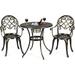 xrboomlife 3pcs Bistro Table Set Cast Aluminum Outdoor Patio Set Round Table W/Removable Ice Bucket 2 Chairs Antique Garden Weather Resistant (Antique Bronze)