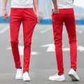 Summer 2023 Youth Teenagers Red White Blue Korean Luxury Clothing Men's Slim Jeans Harajuku Fashion