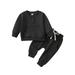 Meuva Toddler Boys Girls Winter Long Sleeve Solid Colour Prints Tops Sweatshirt Pants 2PCS Outfits Clothes Set For Babys Clothes Set Baby Gift Set Boys Baby Outfit 7 Piece Baby Boy Light Weight Jacket