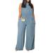 Amtdh Women s Trendy Wide Leg Overalls Clearance Solid Color Lounge Sleeveless Sexy Halter Rompers Baggy Jumpsuit Plus Size Lightweight Casual Loose Comfy Trousers Fashion 2023 Ladies Fall Blue XXL