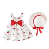 Wilucolt Girls Outfits Set Sleeveless Princess Dresses Hat Baby Girls Outfits Dot Kids Toddler Bow Girls Outfits&Set