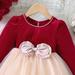 eczipvz Baby Girl Clothes Little Girls Tulle Dresses Long Sleeves Bow Toddler Velvet Dress forChristmas Party Little Girls Fall (Red 3-4 Years)