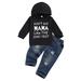 Wallarenear 2Pcs Baby Boys Hoodie Sweatshirt Tops Denim Ripped Jeans Pants Fall Winter Suit