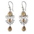 Enchanted Princess,'Sterling Silver Dangle Earrings with Pear Shaped Citrines'