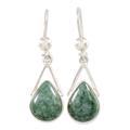 Drops of Peace,'Green Jade and Sterling Silver Teardrop Earrings from Mexico'