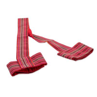 Peaceful Stripes,'Striped Cotton Yoga Mat Strap in Crimson from Guatemala'