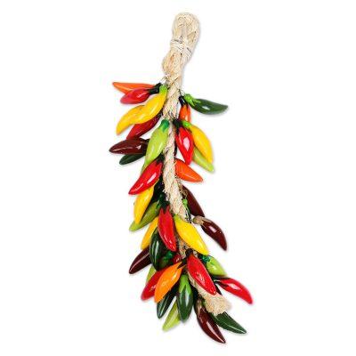 Serrano Bunch,'Ceramic Serrano Pepper Decorative Ristra from Mexico'