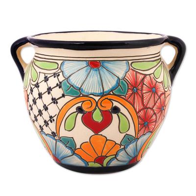 'Floral Talavera-Style Ceramic Flower Pot from Mex...
