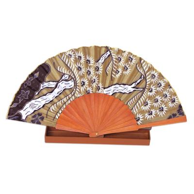 Silk batik fan, 'Tropics'