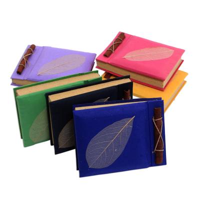 'Happy Leaf' (set of 6) - Natural Fiber Notebooks