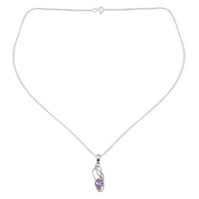 'Shy Heart' - Amethyst Modern Jewelry Sterling Silver Necklace