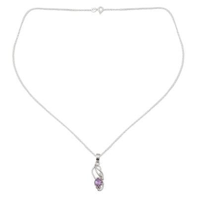 'Shy Heart' - Amethyst Modern Jewelry Sterling Silver Necklace