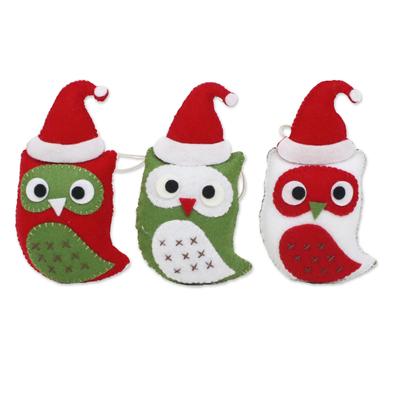 Santa's Owls (set of 3),'Felt Owl Christmas Orname...