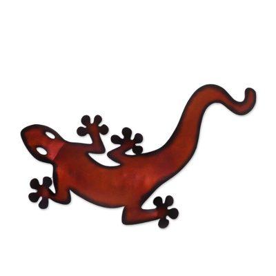 Climbing Lizard,'Handcrafted Steel Lizard Wall Sculpture from Mexico'