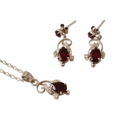 Perseverance Realm,'Garnet and Cubic Zirconia Jewelry Set with Classic Motifs'