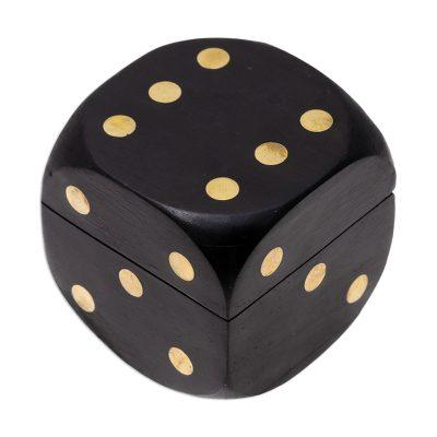 Elegant Dice,'Black Mango Wood with Brass Dots Decorative Box and Dice Set'