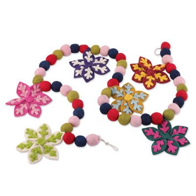 'Snowflake-Themed Colorful Wool Felt Garland Made in India'