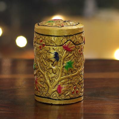 'Handcrafted Golden-Toned Leafy Papier Mache Toothpick Holder'