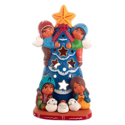 'Traditional Hand-Painted Blue Ceramic Nativity Scene'