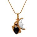 Crescent Mystery,'Gold Plated Onyx and Garnet Pendant Necklace from Bali'