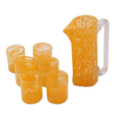 Garden Relaxation in Marigold,'Recycled Glass Pitchers and Tumblers in Orange (Set for 6)'