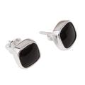 Square Bucklers,'Square Obsidian Stud Earrings from Mexico'