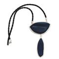 Infinite Blue Depths,'Blue Agate Gemstone and Black Leather Cord Necklace'