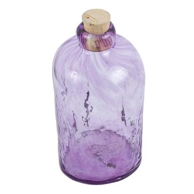 Lilac Currents,'Eco Friendly Handblown Lilac Recycled Glass Bottle w/ Cork'