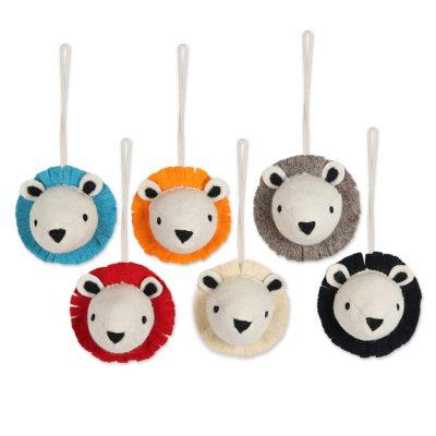 Jingle from the Jungle,'Set of 6 Felted Wool Lion Tree Ornaments'