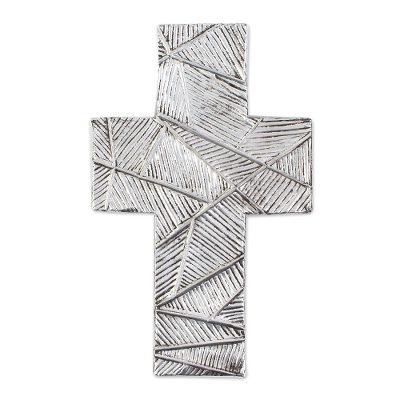 Mexican Belief,'Wall Cross in Oxidized Crosshatched Aluminum Repousse'