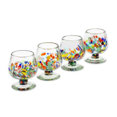 Chromatic Ceremony,'Set of 4 Colorful Handblown Glass Goblets from Mexico'