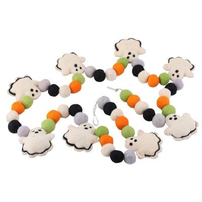 'Halloween-Themed Wool Felt Garland with Ghost Mot...