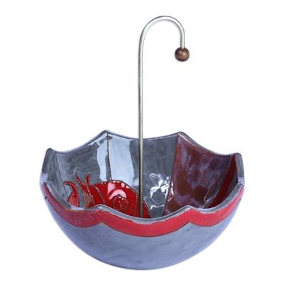 Inverted Umbrella,'Armenian Glazed Ceramic Umbrella Jewelry Stand and Catchall'