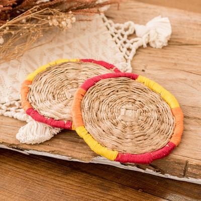 'Handcrafted Round Warm-Toned Natural Fiber Coaste...