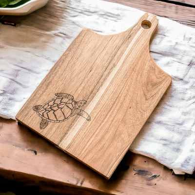 Turtle's Delicacies,'Handcrafted Laurel Wood Cutting Board with Turtle Engraving'