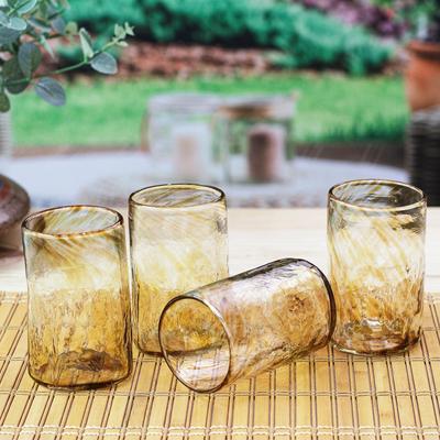 '4 Hand Blown Eco-Friendly Recycled Glass Tumblers in Brown'
