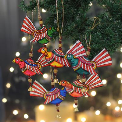 A Dream of Peace,'Set of 6 Handcrafted Bird-Shaped Leather Ornaments'