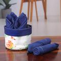 Gentle Blue,'Set of 6 Blue Cotton Napkins with Floral White Basket'