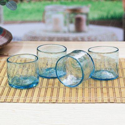 '4 Hand Blown Eco-Friendly Blue Recycled Glass Juice Glasses'