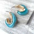 Anthropologie Jewelry | New~ Anthropologie Irregular Chunky Turquoise Resin Hoop Earrings | Color: Blue/Gold | Size: Os