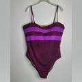 J. Crew Swim | J. Crew Womens One Piece Bandeau Colorblock Swimsuit 18 Plus New Purple Stripe | Color: Purple | Size: 18