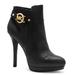 Michael Kors Shoes | Michael Kors Wyatt Black Leather Ankle Bootie Platform Gold Logo 5" Heel 10m | Color: Black/Gold | Size: 10m